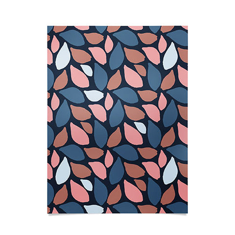 Avenie Abstract Leaves Navy Poster
