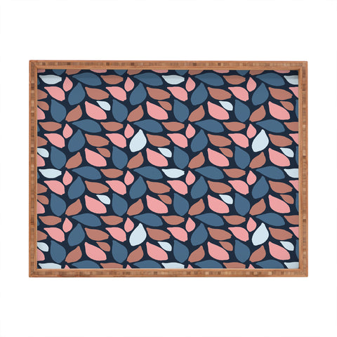 Avenie Abstract Leaves Navy Rectangular Tray