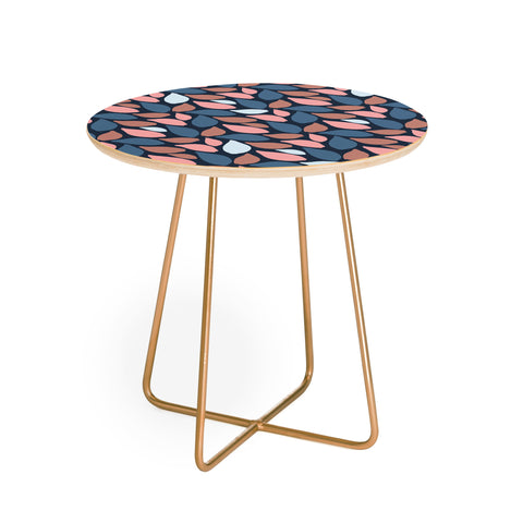 Avenie Abstract Leaves Navy Round Side Table