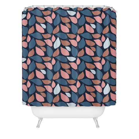 Avenie Abstract Leaves Navy Shower Curtain