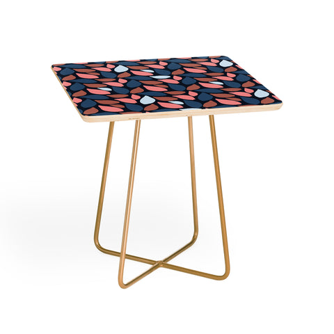 Avenie Abstract Leaves Navy Side Table