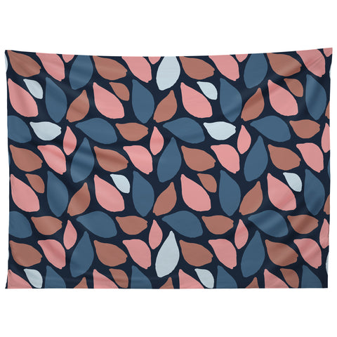 Avenie Abstract Leaves Navy Tapestry