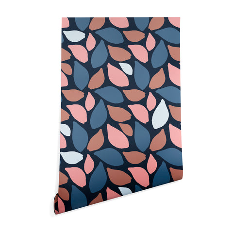 Avenie Abstract Leaves Navy Wallpaper
