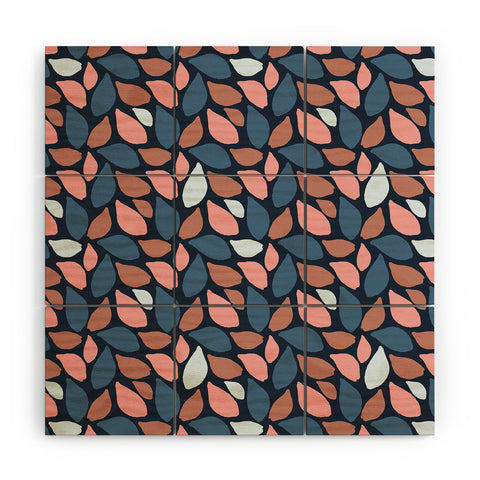 Avenie Abstract Leaves Navy Wood Wall Mural