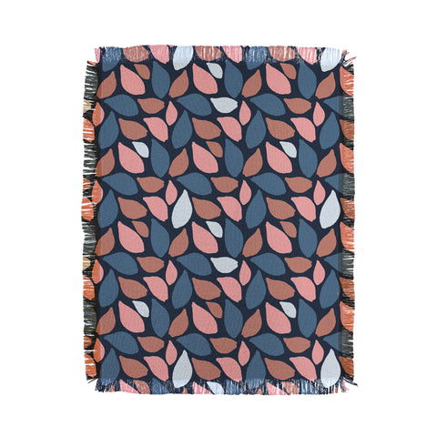 Avenie Abstract Leaves Navy Throw Blanket