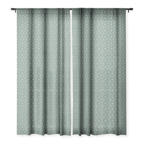 Avenie Abstract Squares Green Sheer Window Curtain