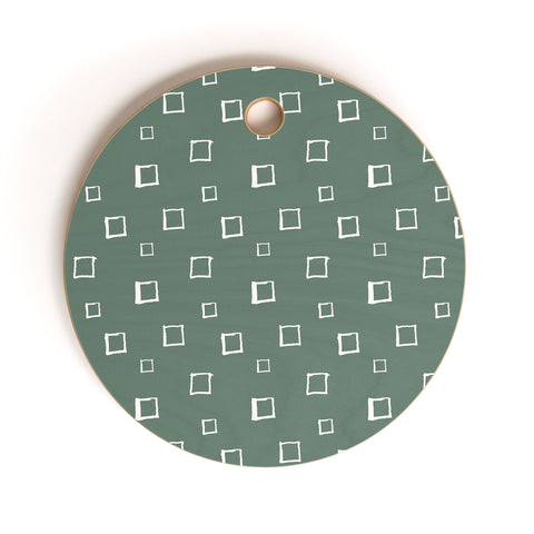 Avenie Abstract Squares Green Cutting Board Round