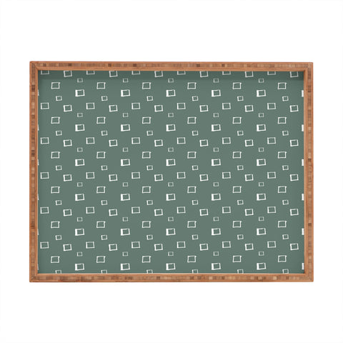Avenie Abstract Squares Green Rectangular Tray