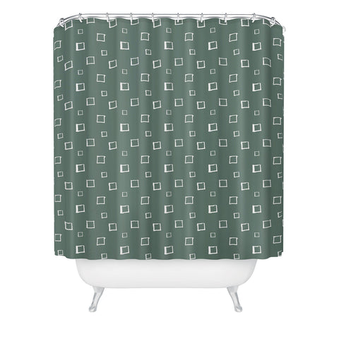 Avenie Abstract Squares Green Shower Curtain