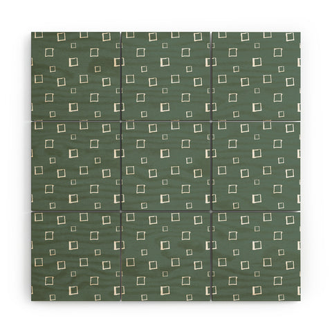 Avenie Abstract Squares Green Wood Wall Mural