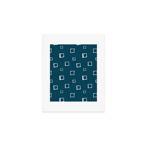 Avenie Abstract Squares Navy Blue Art Print