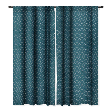 Avenie Abstract Squares Navy Blue Blackout Window Curtain