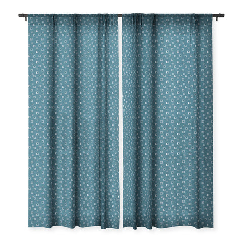 Avenie Abstract Squares Navy Blue Sheer Window Curtain