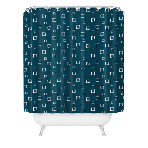 Avenie Abstract Squares Navy Blue Shower Curtain