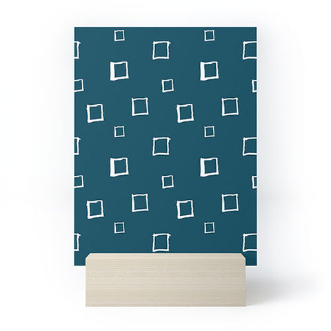 Avenie Abstract Squares Navy Blue Mini Art Print