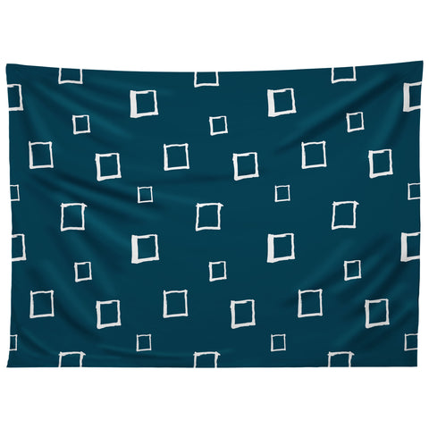 Avenie Abstract Squares Navy Blue Tapestry