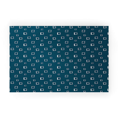 Avenie Abstract Squares Navy Blue Welcome Mat