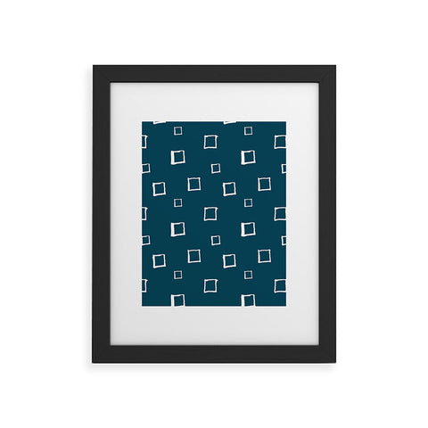 Avenie Abstract Squares Navy Blue Framed Art Print