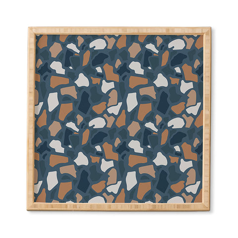 Avenie Abstract Terrazzo Dark Blue Framed Wall Art