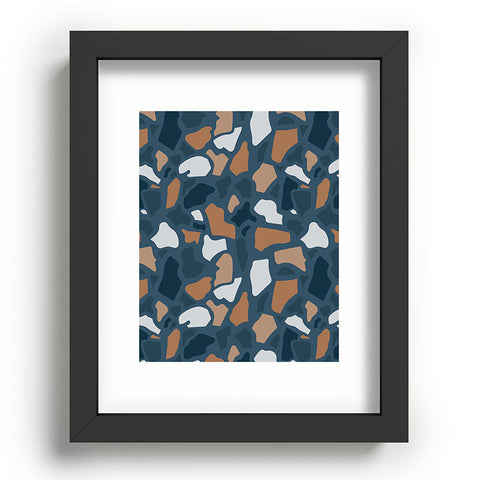 Avenie Abstract Terrazzo Dark Blue Recessed Framing Rectangle