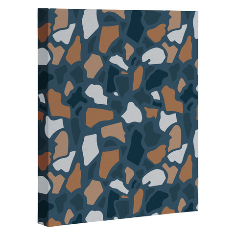 Avenie Abstract Terrazzo Dark Blue Art Canvas