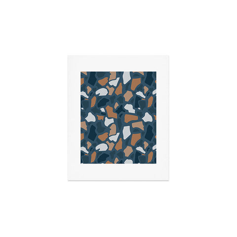 Avenie Abstract Terrazzo Dark Blue Art Print