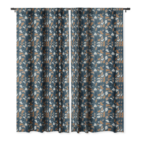 Avenie Abstract Terrazzo Dark Blue Blackout Window Curtain