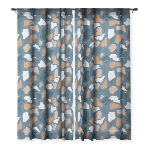 Avenie Abstract Terrazzo Dark Blue Sheer Non Repeat