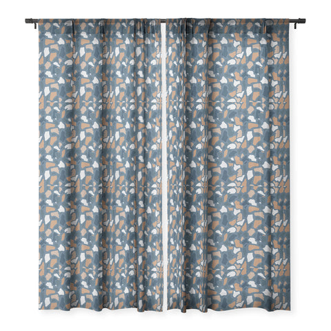 Avenie Abstract Terrazzo Dark Blue Sheer Window Curtain