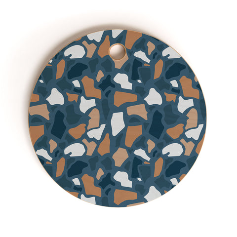 Avenie Abstract Terrazzo Dark Blue Cutting Board Round