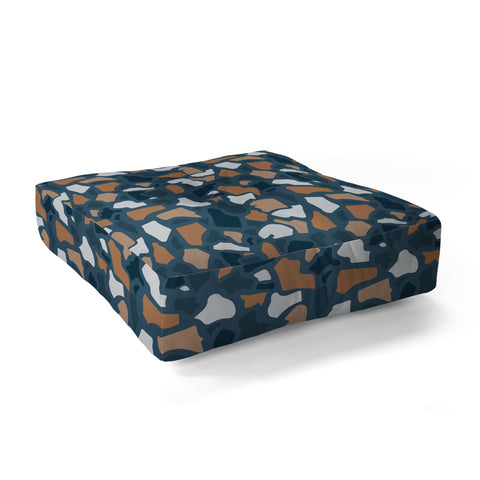 Avenie Abstract Terrazzo Dark Blue Floor Pillow Square