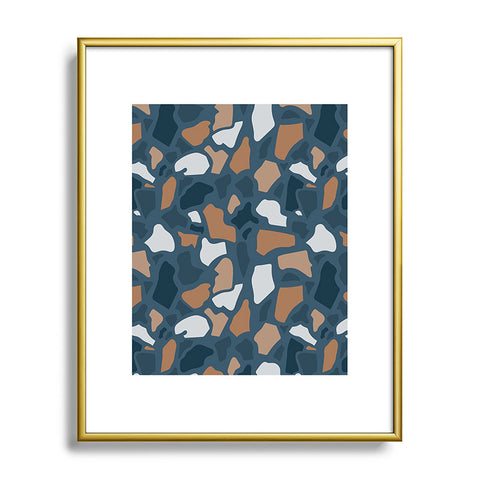 Avenie Abstract Terrazzo Dark Blue Metal Framed Art Print