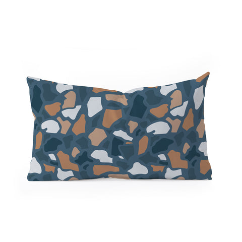 Avenie Abstract Terrazzo Dark Blue Oblong Throw Pillow