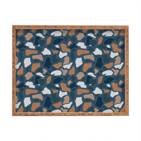 Avenie Abstract Terrazzo Dark Blue Rectangular Tray