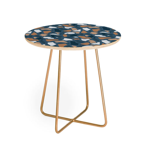 Avenie Abstract Terrazzo Dark Blue Round Side Table
