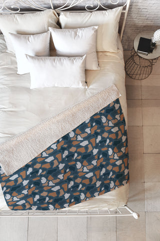 Avenie Abstract Terrazzo Dark Blue Fleece Throw Blanket