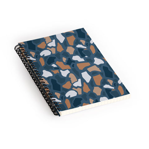 Avenie Abstract Terrazzo Dark Blue Spiral Notebook