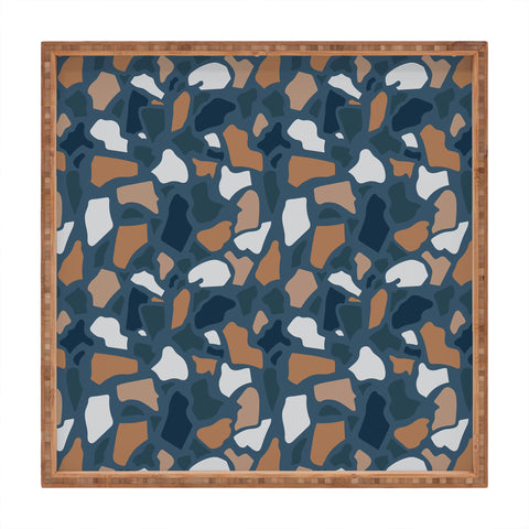 Avenie Abstract Terrazzo Dark Blue Square Tray