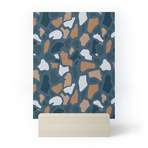 Avenie Abstract Terrazzo Dark Blue Mini Art Print