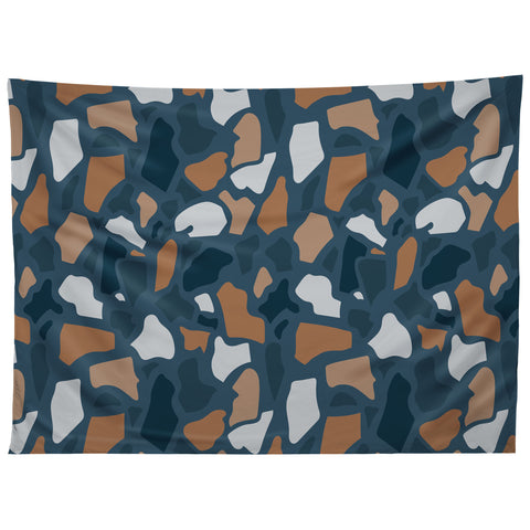 Avenie Abstract Terrazzo Dark Blue Tapestry