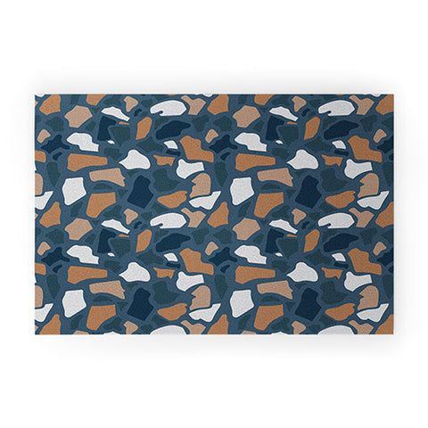 Avenie Abstract Terrazzo Dark Blue Welcome Mat