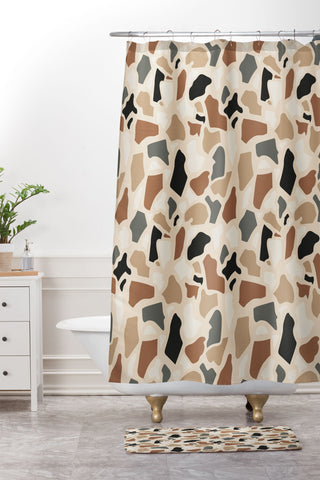 Avenie Abstract Terrazzo Earth Tones Shower Curtain And Mat