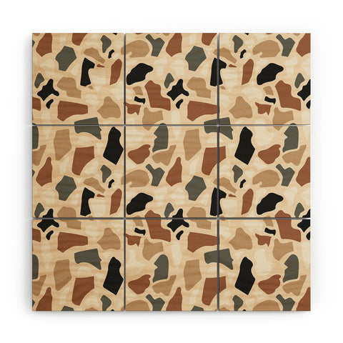 Avenie Abstract Terrazzo Earth Tones Wood Wall Mural