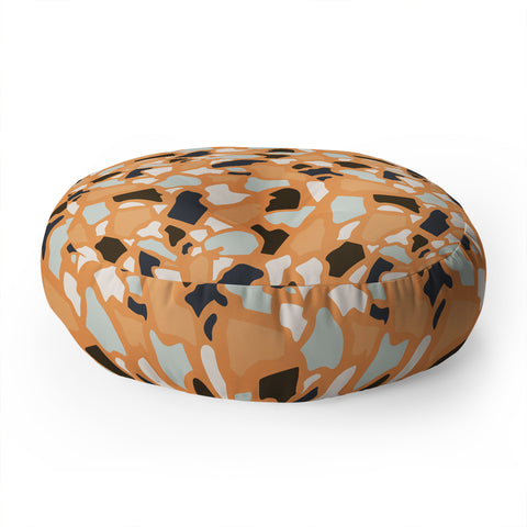 Avenie Abstract Terrazzo Orange Floor Pillow Round