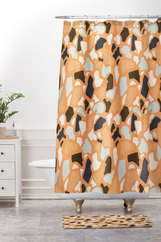 Avenie Abstract Terrazzo Orange Shower Curtain And Mat