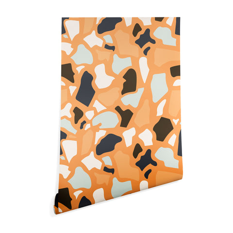 Avenie Abstract Terrazzo Orange Wallpaper
