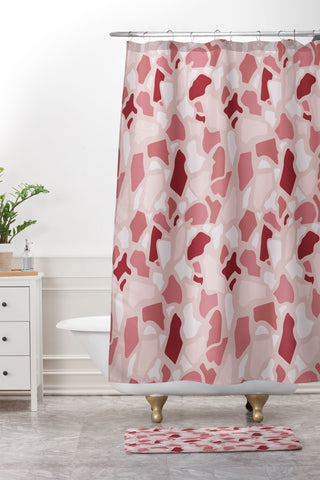 Avenie Abstract Terrazzo Pink Shower Curtain And Mat