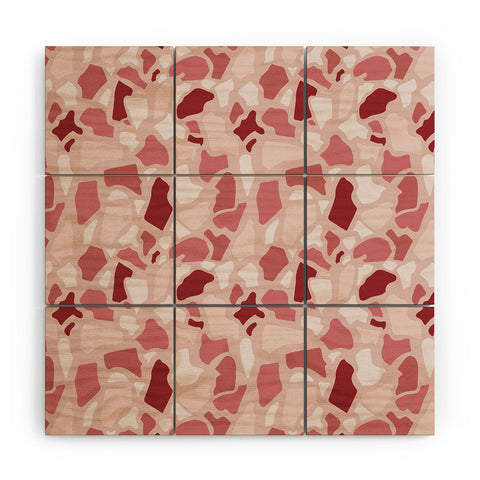 Avenie Abstract Terrazzo Pink Wood Wall Mural