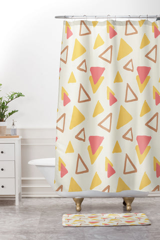 Avenie Abstract Triangles Shower Curtain And Mat
