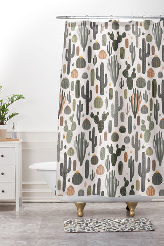 Avenie After the Rain Cactus Medley Shower Curtain And Mat